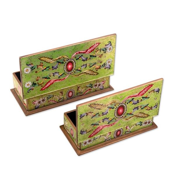 Alternate image for Handcrafted Reverse Painted Glass Jewelry Boxes Pair Ruby