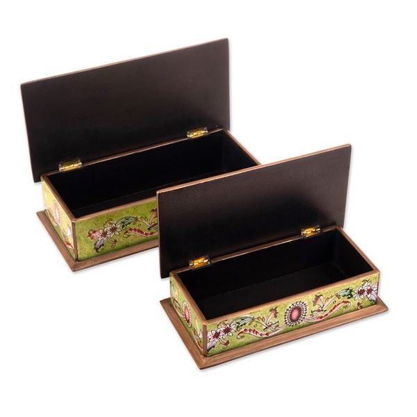 Alternate image for Handcrafted Reverse Painted Glass Jewelry Boxes Pair Ruby