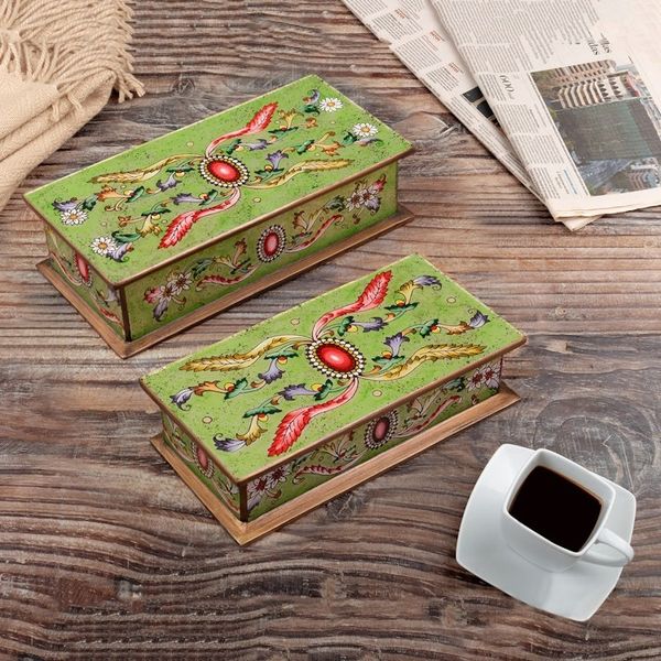Alternate image for Handcrafted Reverse Painted Glass Jewelry Boxes Pair Ruby