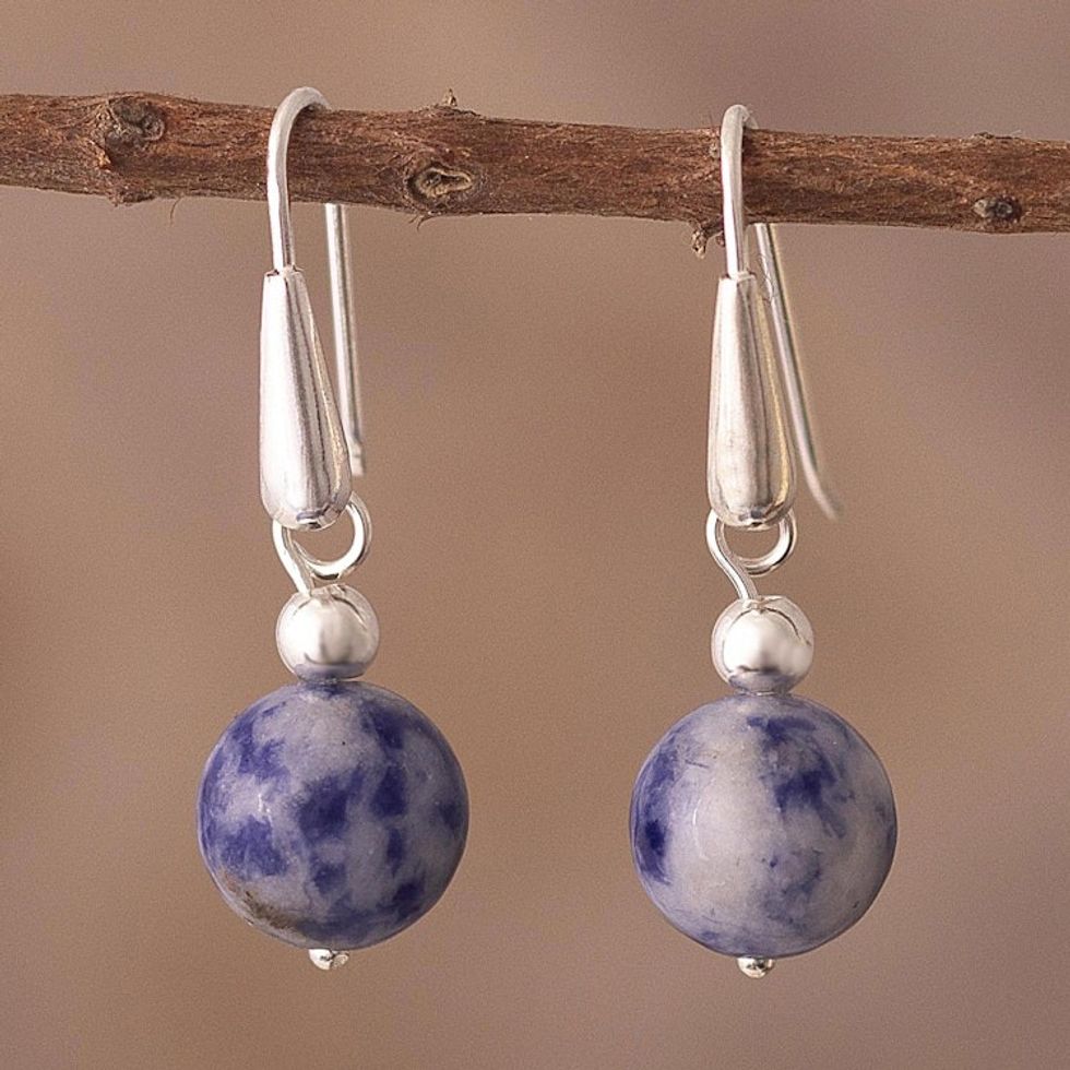 Sodalite and Sterling Silver Dangle Earrings from Peru 'Gentle Globe'