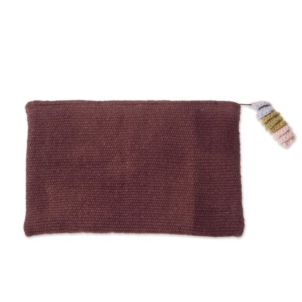 Alternate image for Handwoven Floral Wool Clutch in Mahogany from Peru Peruvian Bouquet