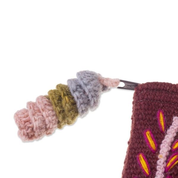 Alternate image for Handwoven Floral Wool Clutch in Mahogany from Peru Peruvian Bouquet