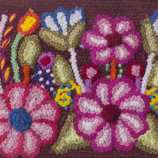 Alternate image for Handwoven Floral Wool Clutch in Mahogany from Peru Peruvian Bouquet