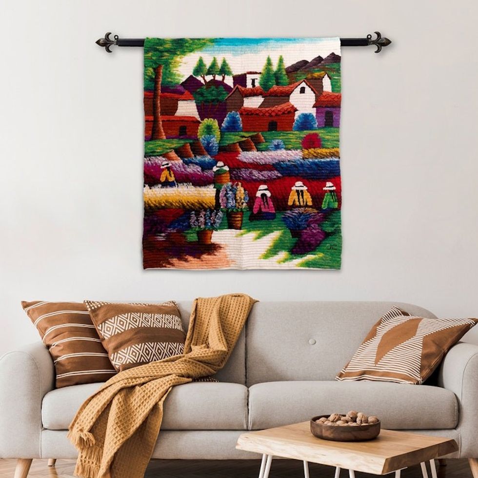 Unique Floral Wool Tapestry Wall Hanging 'Flowers to Harvest'