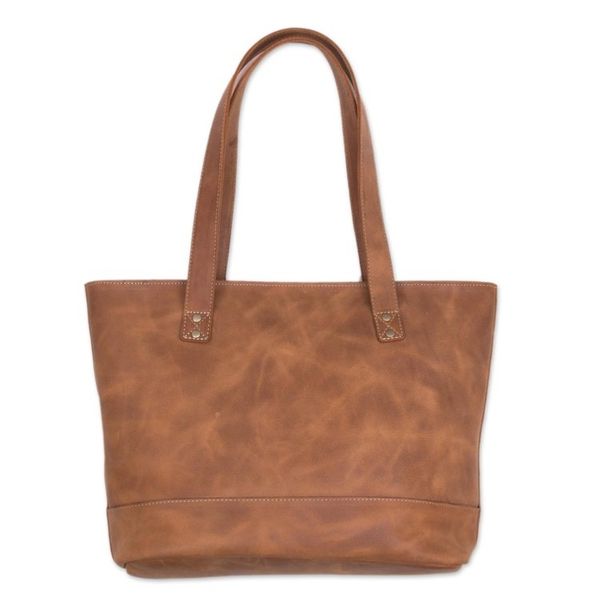 Alternate image for Handcrafted Leather Tote in Sepia from Peru Sepia Waves