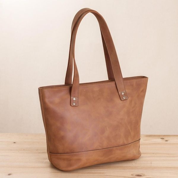 Alternate image for Handcrafted Leather Tote in Sepia from Peru Sepia Waves