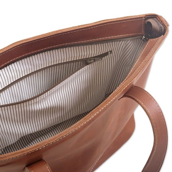 Alternate image for Handcrafted Leather Tote in Sepia from Peru Sepia Waves