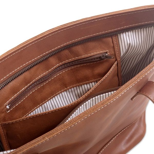 Alternate image for Handcrafted Leather Tote in Sepia from Peru Sepia Waves