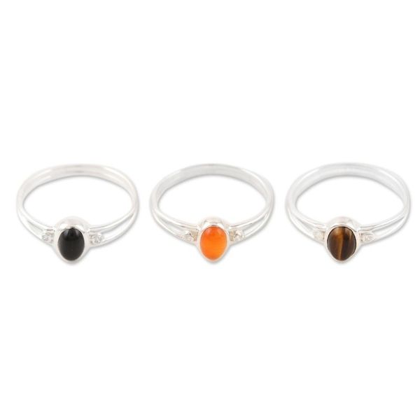 Alternate image for Tigers Eye and Carnelian Single Stone Rings Set of 3 Triple Crown