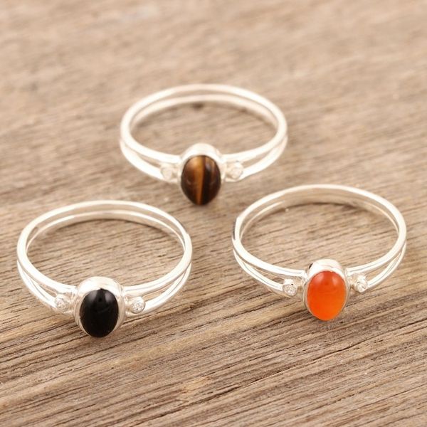 Alternate image for Tigers Eye and Carnelian Single Stone Rings Set of 3 Triple Crown