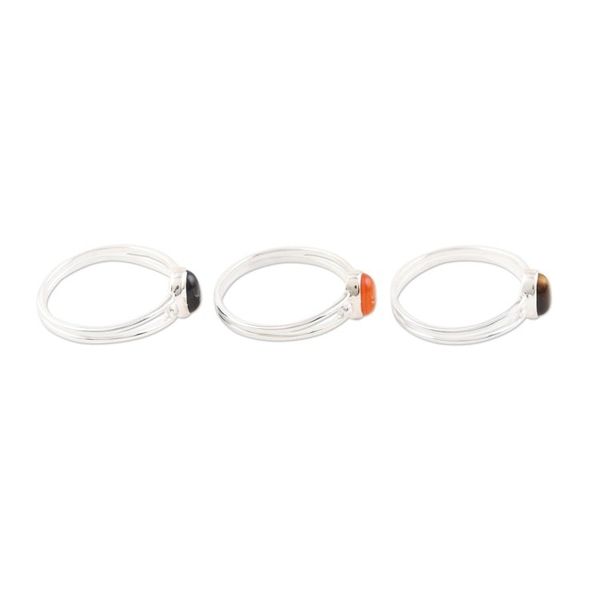 Alternate image for Tigers Eye and Carnelian Single Stone Rings Set of 3 Triple Crown