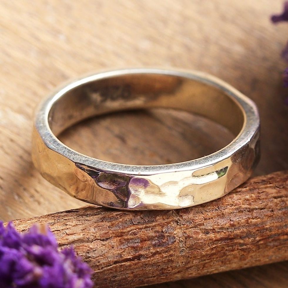 Hammered and High-Polished Sterling Silver Band Ring 'Luminous Sheen'
