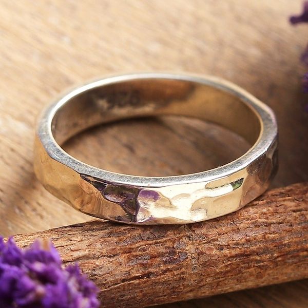 Alternate image for Hammered and High-Polished Sterling Silver Band Ring Luminous Sheen