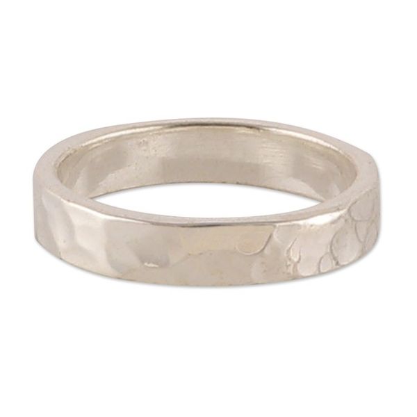 Alternate image for Hammered and High-Polished Sterling Silver Band Ring Luminous Sheen
