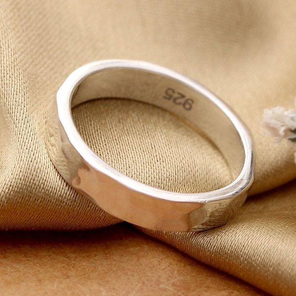 Alternate image for Hammered and High-Polished Sterling Silver Band Ring Luminous Sheen