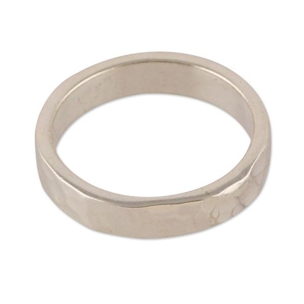 Alternate image for Hammered and High-Polished Sterling Silver Band Ring Luminous Sheen