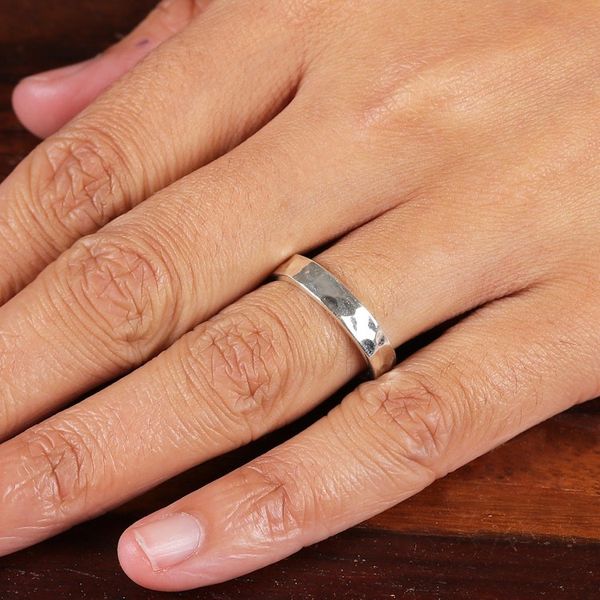 Alternate image for Hammered and High-Polished Sterling Silver Band Ring Luminous Sheen