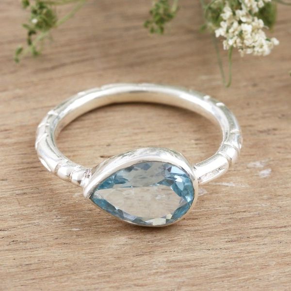 Alternate image for Sterling Silver and Blue Topaz Single Stone Ring Tropical Waters