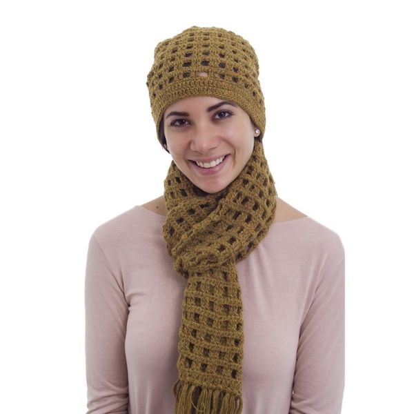 Alternate image for 100 alpaca scarf and hat Ochre Puzzles