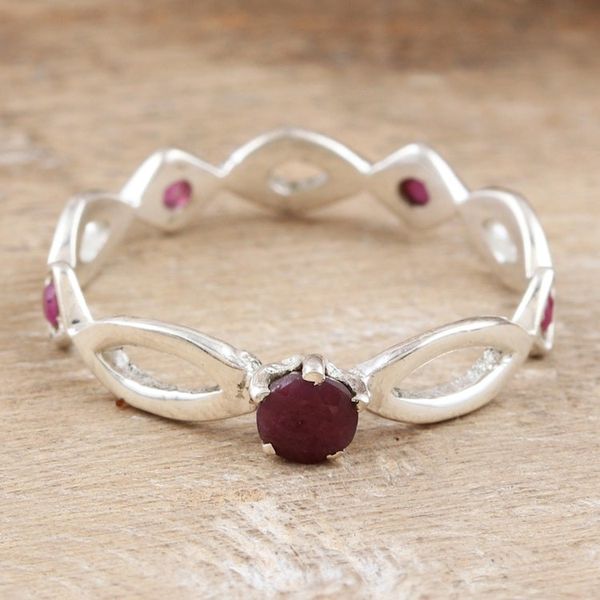 Alternate image for Polished Sterling Silver Band Ring with Ruby Jewels Ruby Princess
