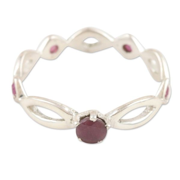 Alternate image for Polished Sterling Silver Band Ring with Ruby Jewels Ruby Princess