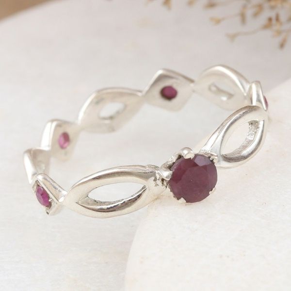 Alternate image for Polished Sterling Silver Band Ring with Ruby Jewels Ruby Princess