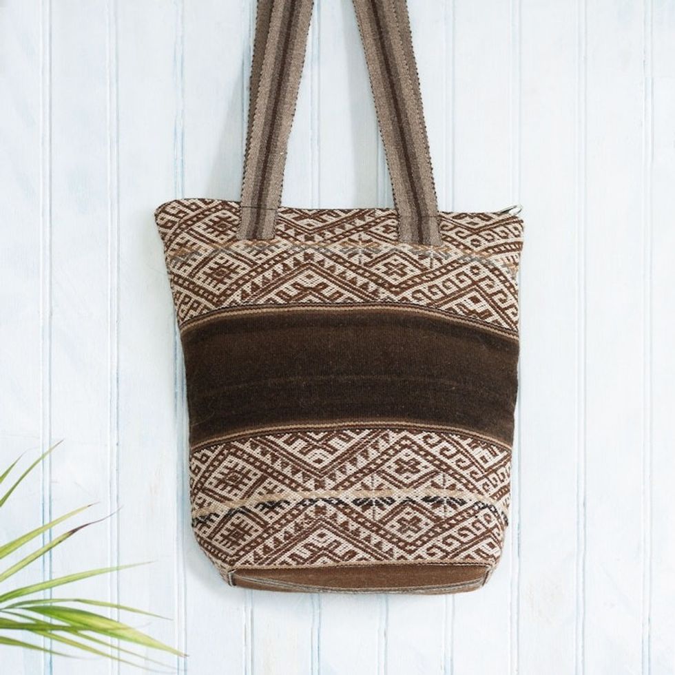 Backstrap Handwoven Brown Alpaca Blend Shoulder Bag 'Chinchero Tradition'