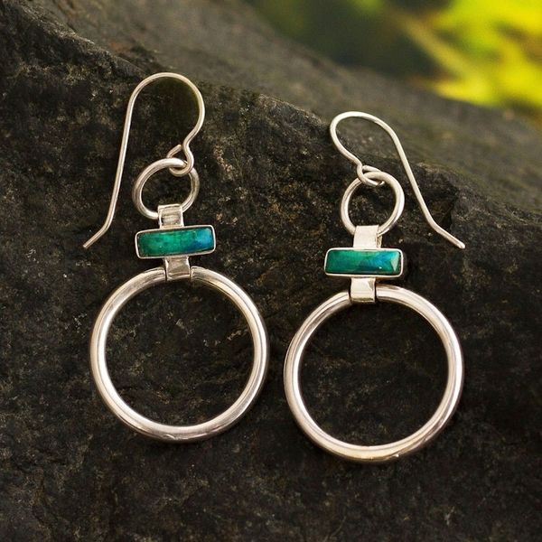 Alternate image for Handcrafted Modern Chrysocolla and Silver Earrings Join Me