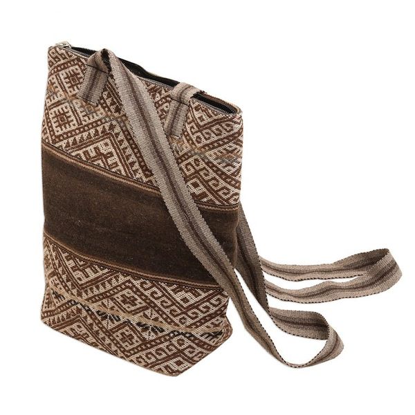 Alternate image for Backstrap Handwoven Brown Alpaca Blend Shoulder Bag Chinchero Tradition
