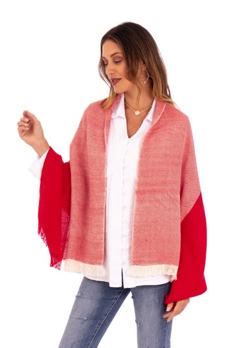 Woven Baby Alpaca Capelet 'Bold Red'
