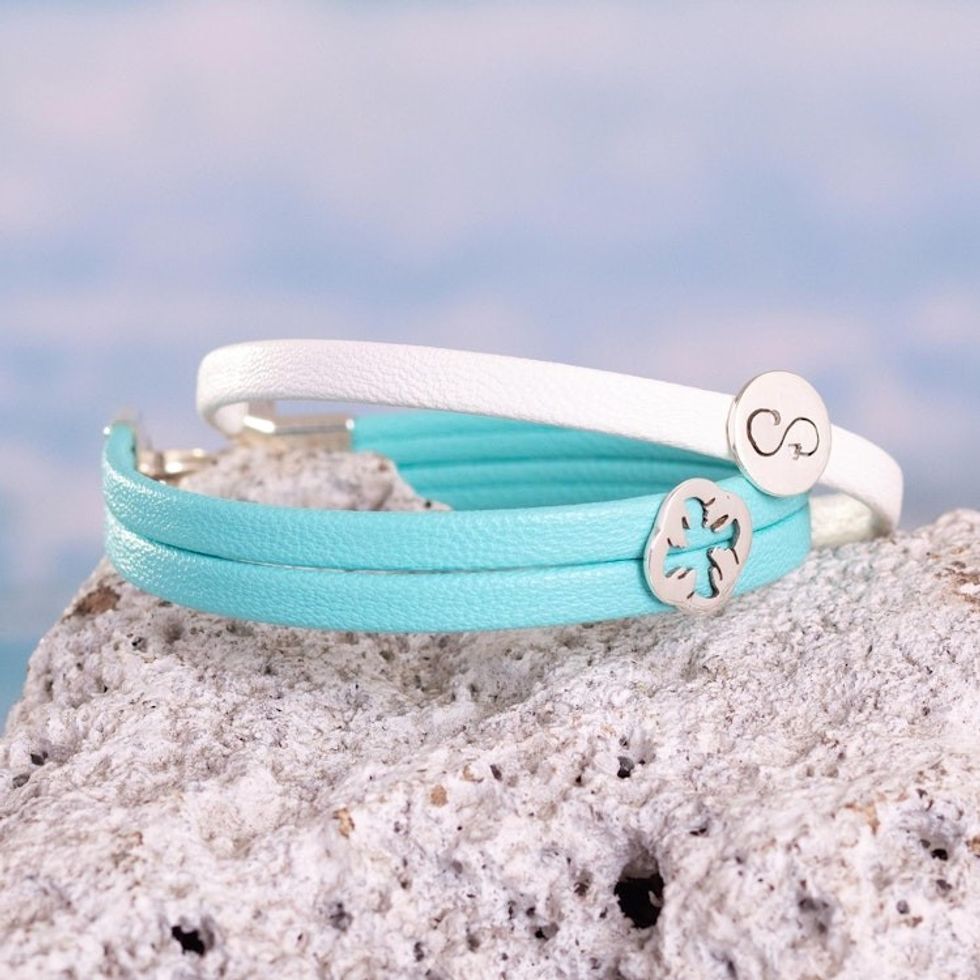 White and Blue Wristbands with Sterling Silver Pair 'Dual Mysticism'