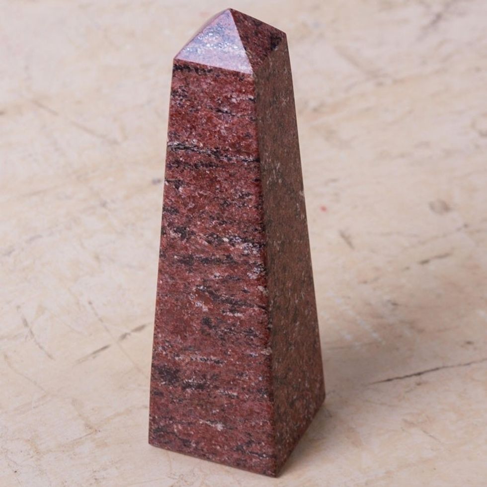 Peruvian Rhodochrosite Gemstone Obelisk Sculpture 'Lucky in Love'
