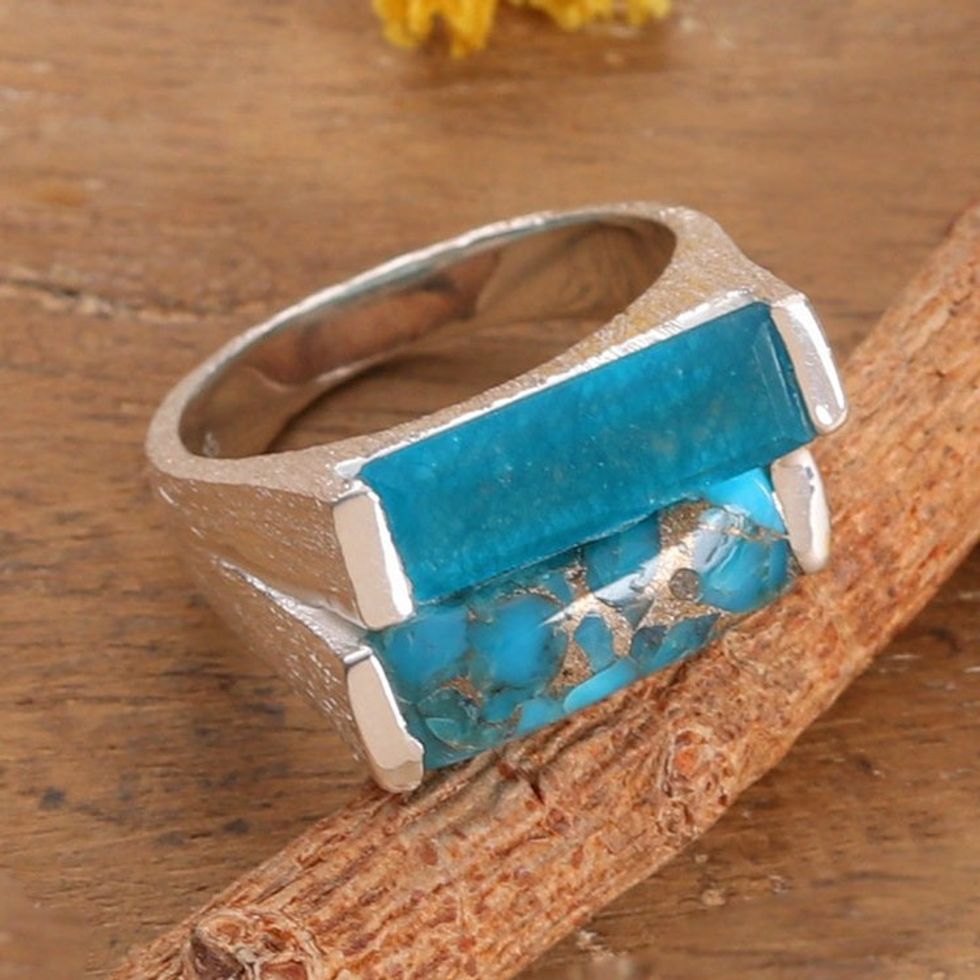 Modern Polished Composite Turquoise and Quartz Cocktail Ring 'Oceanic Dimensions'