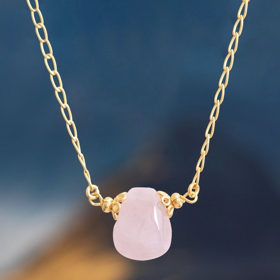 Rose Quartz and Sterling Silver Pendant Necklace from Peru 'Blushing Elegance'