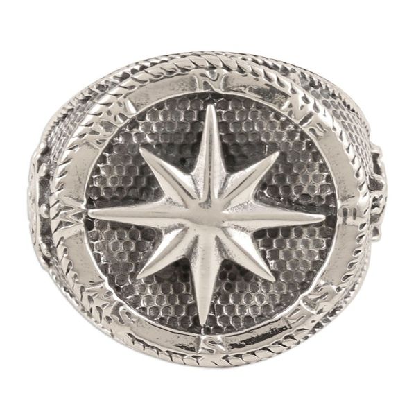 Alternate image for Mens Sterling Silver Signet Ring with Compass Rose Guiding Center
