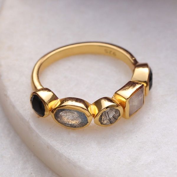 Alternate image for 18k Gold-Plated One-Carat Multi-Gemstone Band Ring Five Spirits