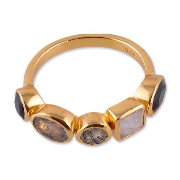 Alternate image for 18k Gold-Plated One-Carat Multi-Gemstone Band Ring Five Spirits