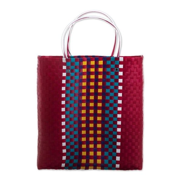 Alternate image for Handwoven Recycled Shopping Tote Sunday Market in Claret