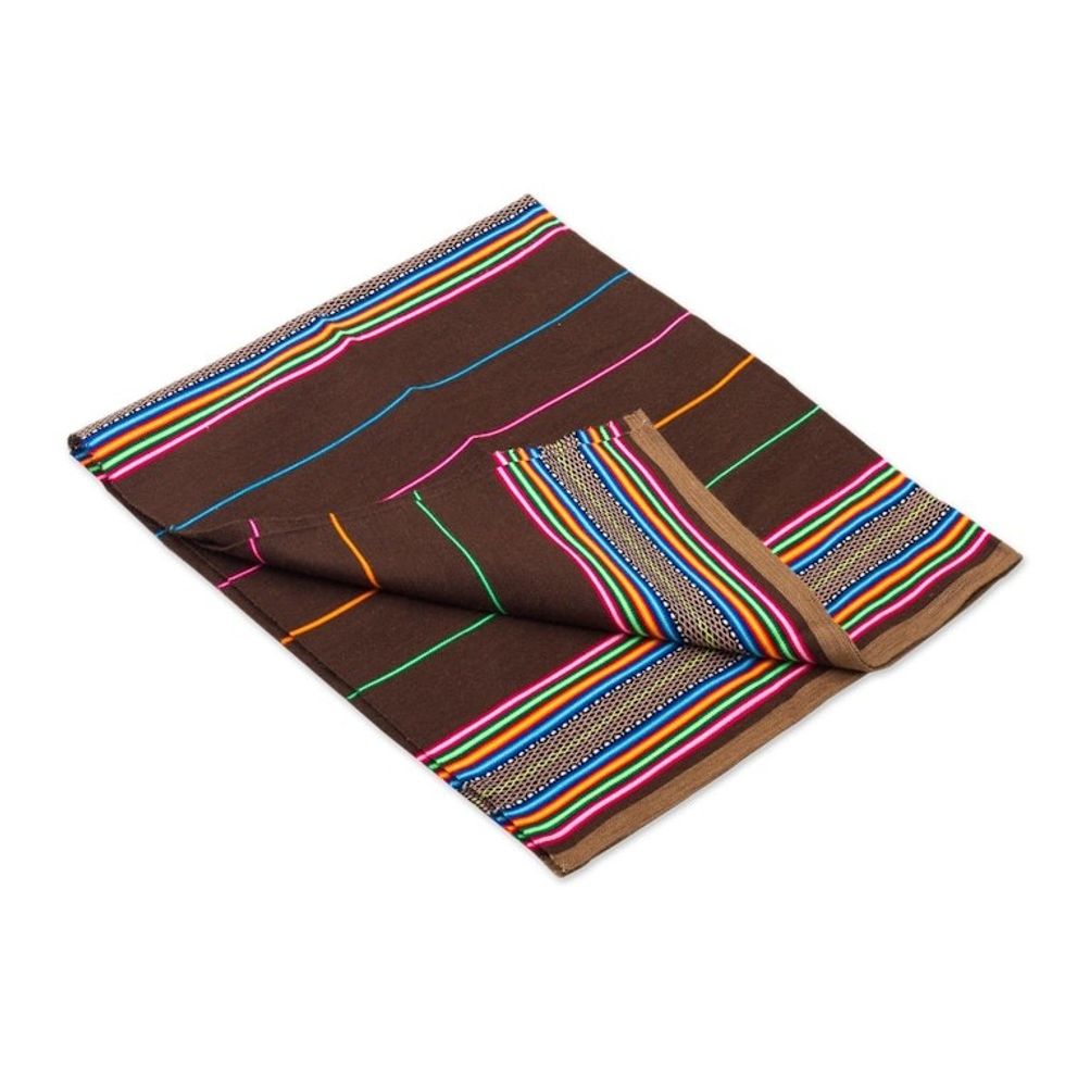 Colorful Striped Alpaca Blend Throw in Espresso from Peru 'Andean Festivity in Espresso'