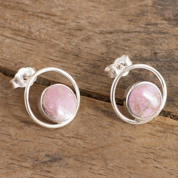 Alternate image for Rhodonite and Sterling Silver Drop Earrings from Peru In the Loop