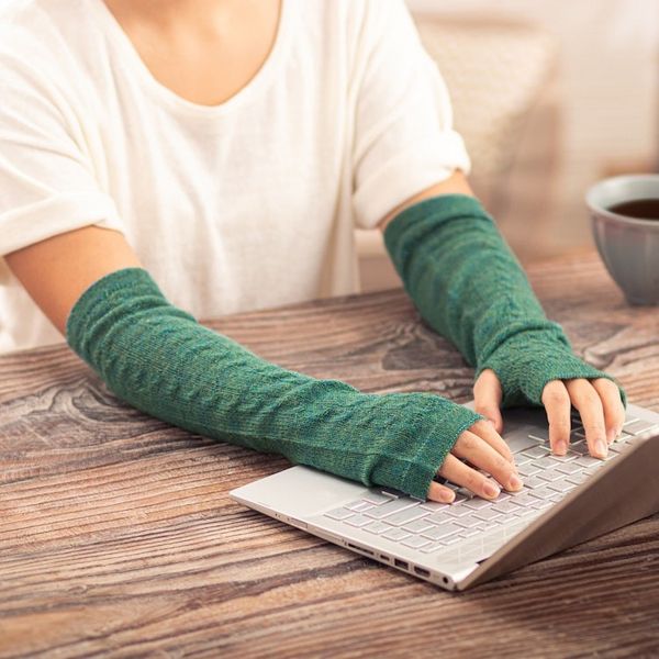 Alternate image for Green 100 Baby Alpaca Cable Knit Fingerless Mitts Luscious Twist in Emerald