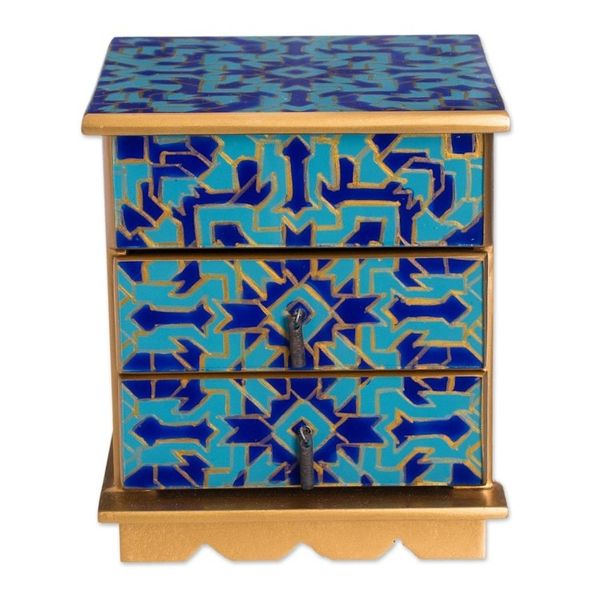 Alternate image for Reverse Painted Glass Jewelry Box in Blue from Peru Blue Intricacy