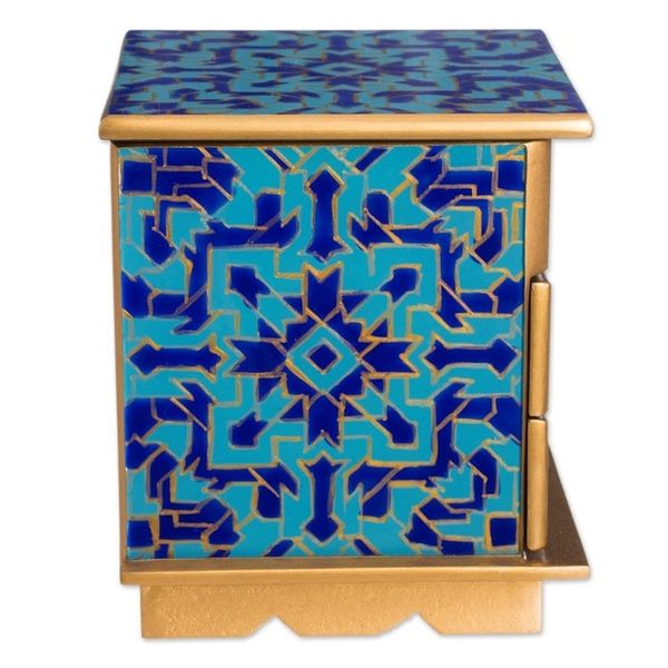 Alternate image for Reverse Painted Glass Jewelry Box in Blue from Peru Blue Intricacy