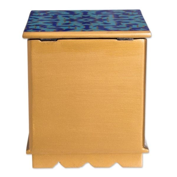 Alternate image for Reverse Painted Glass Jewelry Box in Blue from Peru Blue Intricacy