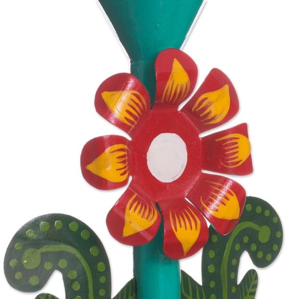 Alternate image for Recycled Metal Flower Candle Holder in Aqua from Peru Margarita Beauty in Aqua