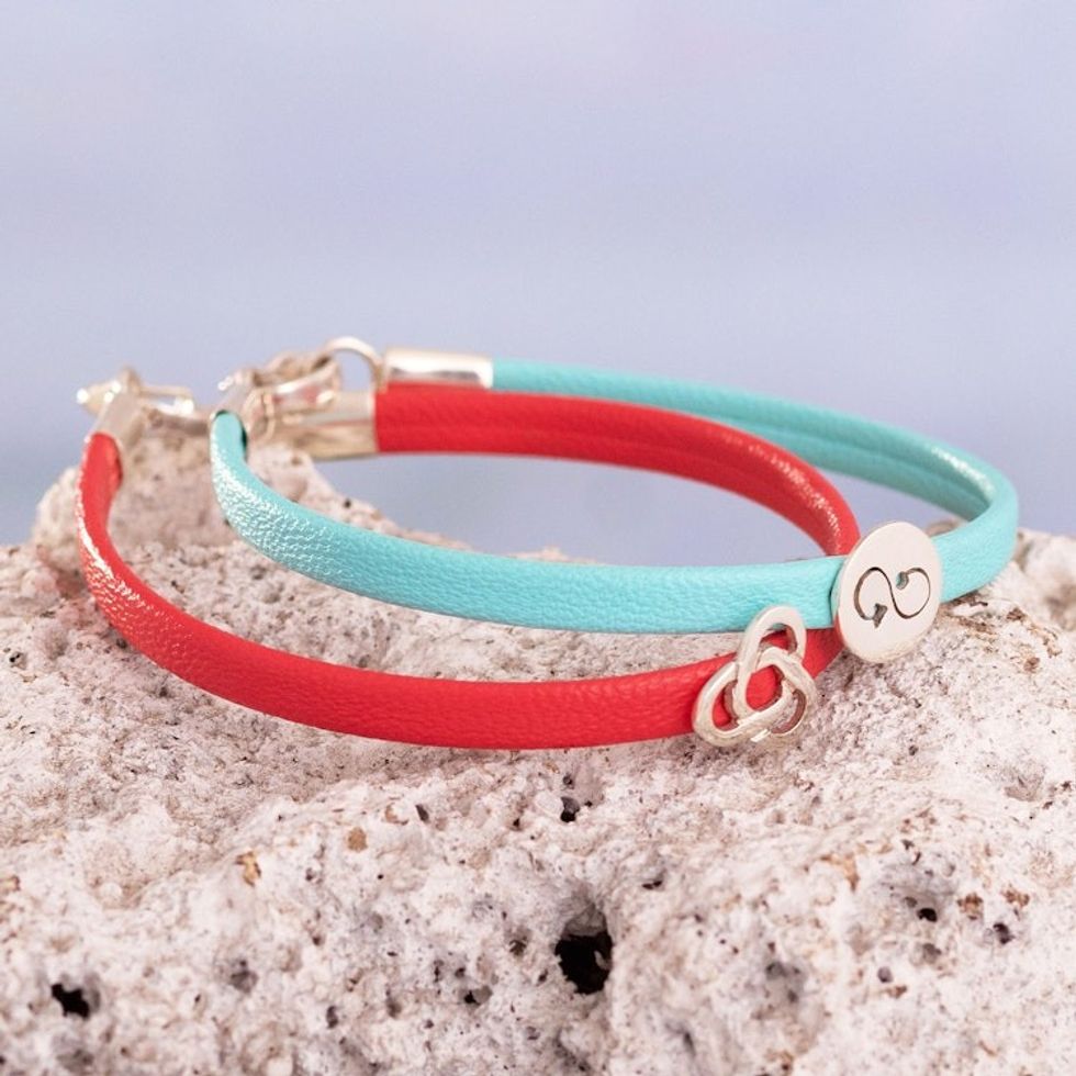 Red and Blue Wristband Bracelets with Sterling Silver Pair 'Dual Alignment'