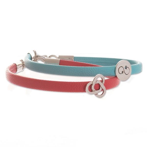 Alternate image for Red and Blue Wristband Bracelets with Sterling Silver Pair Dual Alignment
