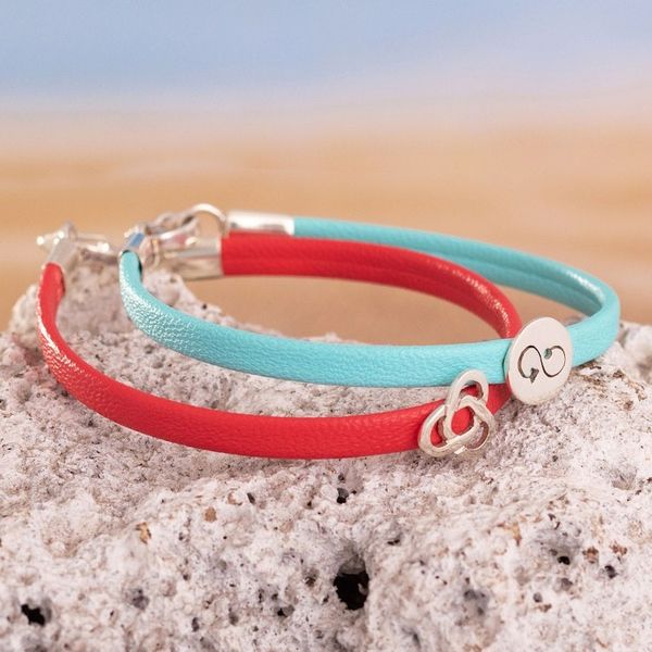 Alternate image for Red and Blue Wristband Bracelets with Sterling Silver Pair Dual Alignment