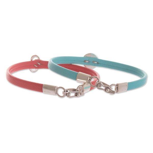 Alternate image for Red and Blue Wristband Bracelets with Sterling Silver Pair Dual Alignment