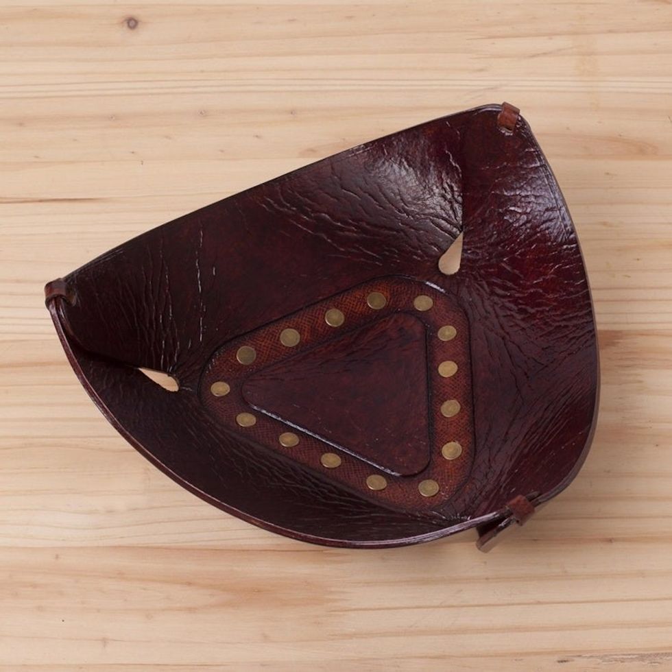 Modern Triangular Leather Catchall Handcrafted in the Andes 'Essential Trinity'